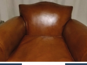 Rénovation fauteuil Club cuir Cognac patine